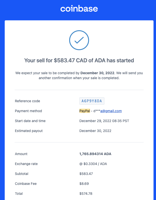 Selling ADA to PayPal